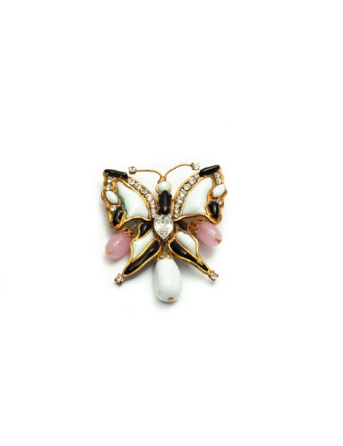 MARGUERITE DE VALOIS black and white butterfly brooch
