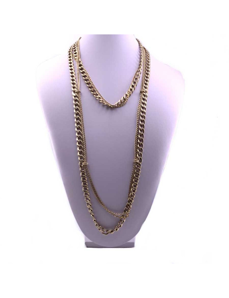 Sautoir CHANEL long doré multichaînes et double rang