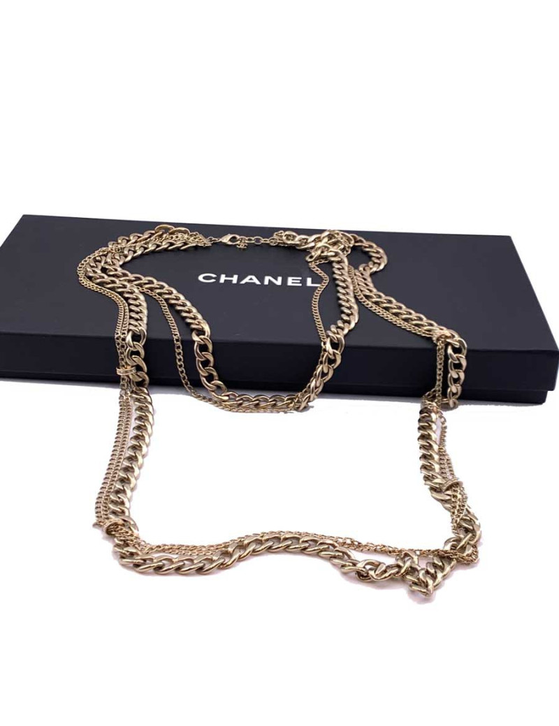 Sautoir CHANEL long doré multichaînes et double rang