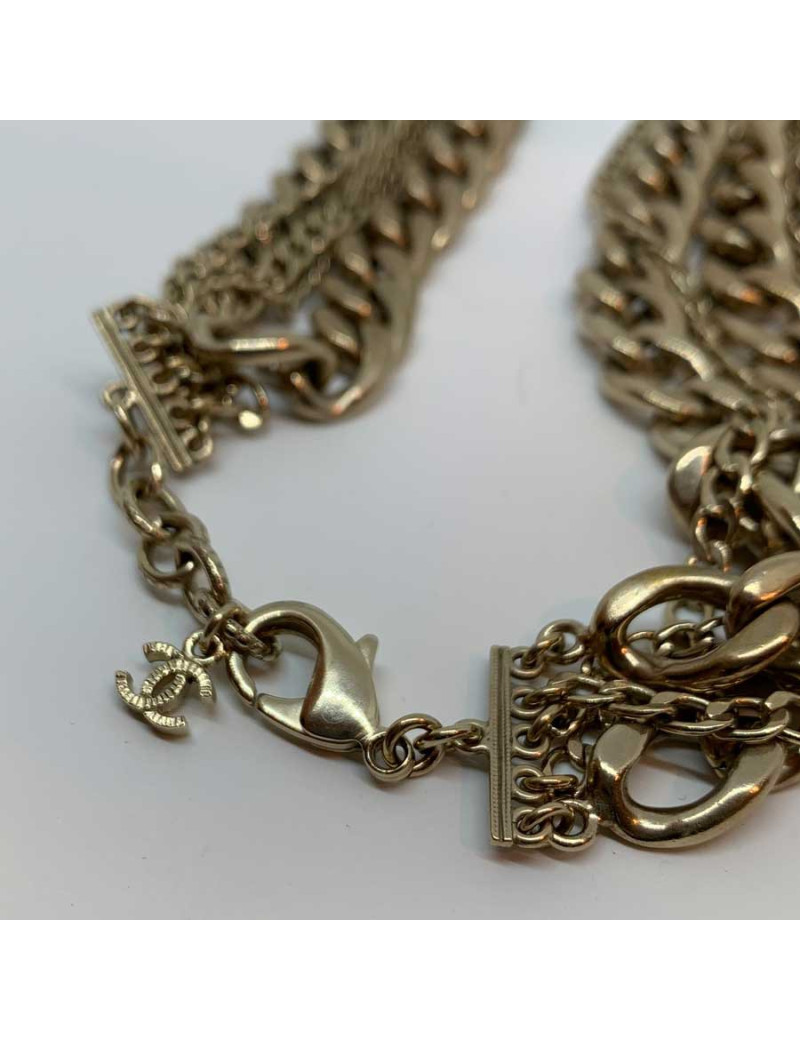 Sautoir CHANEL long doré multichaînes et double rang