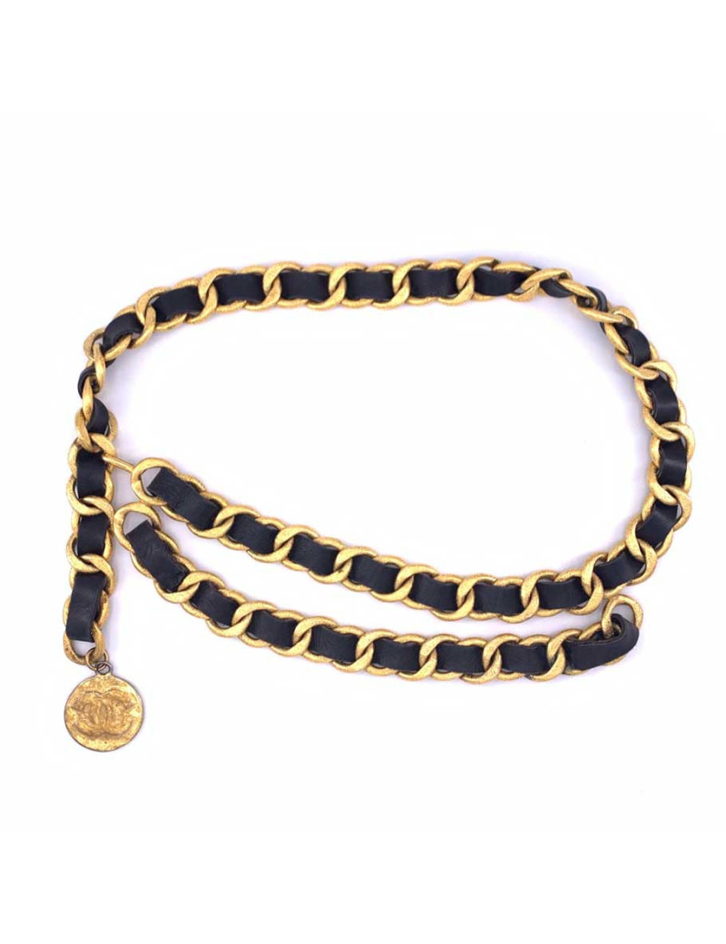 Ceinture vintage or et cuir CHANEL