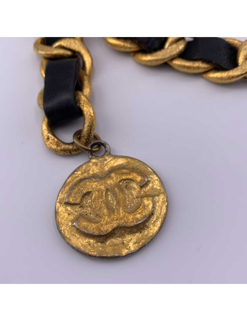 Ceinture vintage or et cuir CHANEL