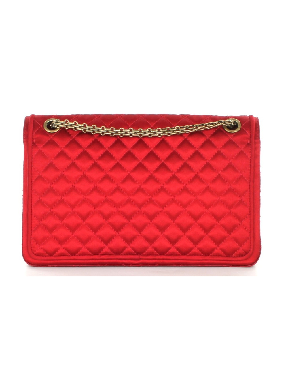 Sac CHANEL 2.55 en satin rouge matelassé et chaîne bronze