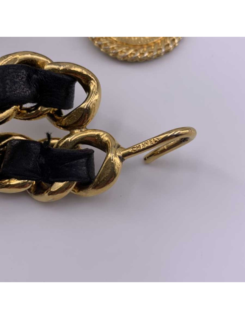 Ceinture CHANEL double rangs métal doré et cuir noir vintage