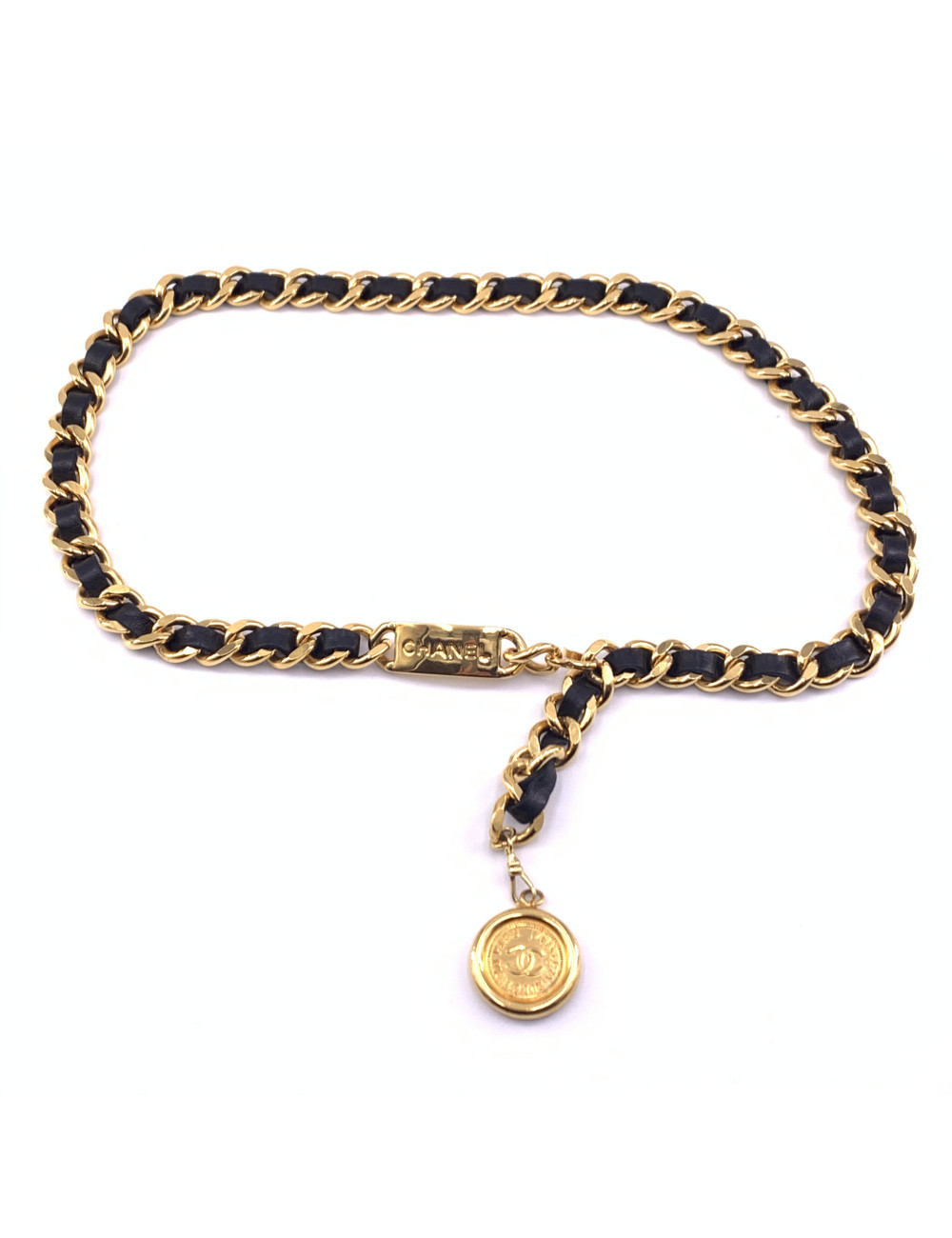 Ceinture CHANEL vintage cuir et métal 