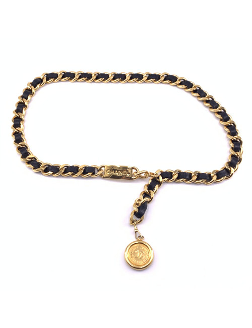 Ceinture CHANEL vintage cuir et métal 