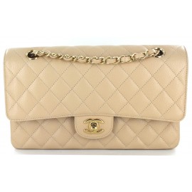 Bag CHANEL timeless grained calf leather beige and chained Golden