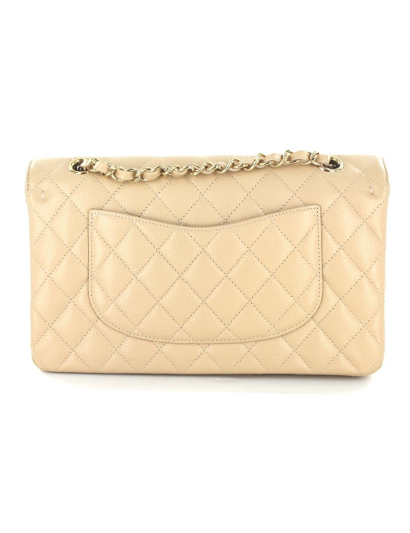 Sac CHANEL timeless en cuir de veau grainé beige et chaîné dorée