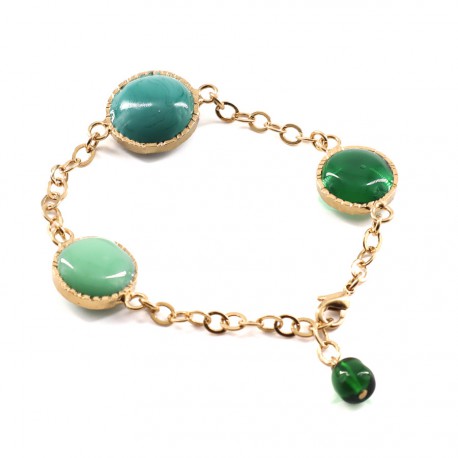 MARGUERITE DE VALOIS Bracelet chaîne et pâte de verre verte