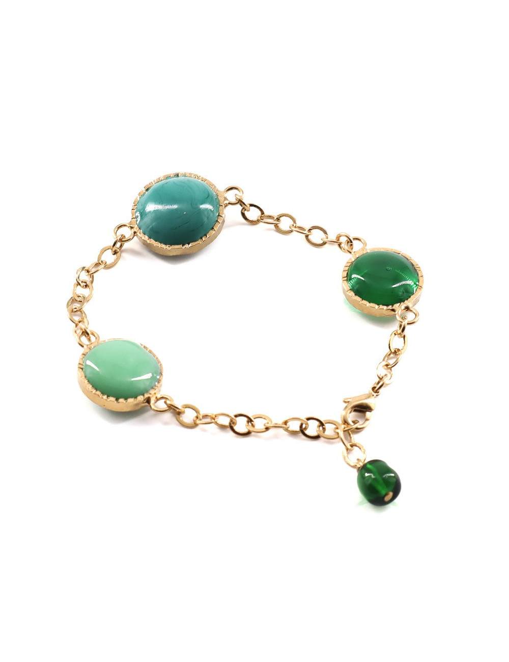 MARGUERITE DE VALOIS Bracelet chaîne et pâte de verre verte