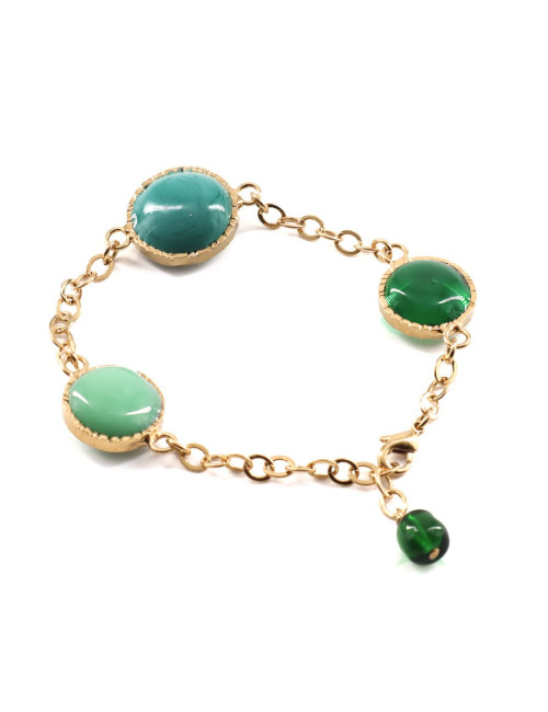 MARGUERITE DE VALOIS Bracelet chaîne et pâte de verre verte