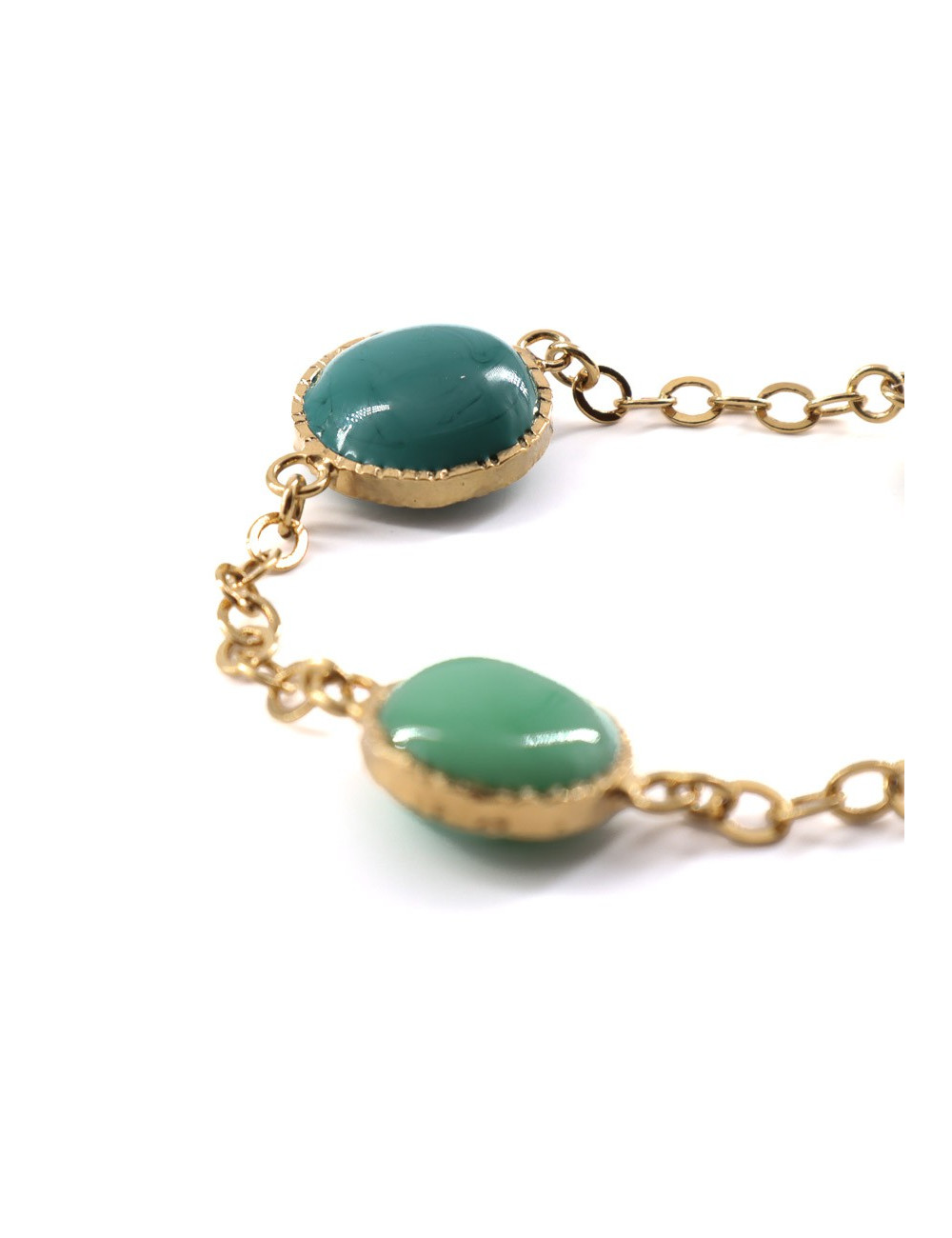 MARGUERITE DE VALOIS Bracelet chaîne et pâte de verre verte