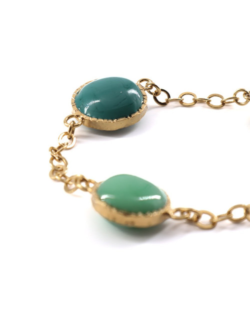 MARGUERITE DE VALOIS Bracelet chaîne et pâte de verre verte