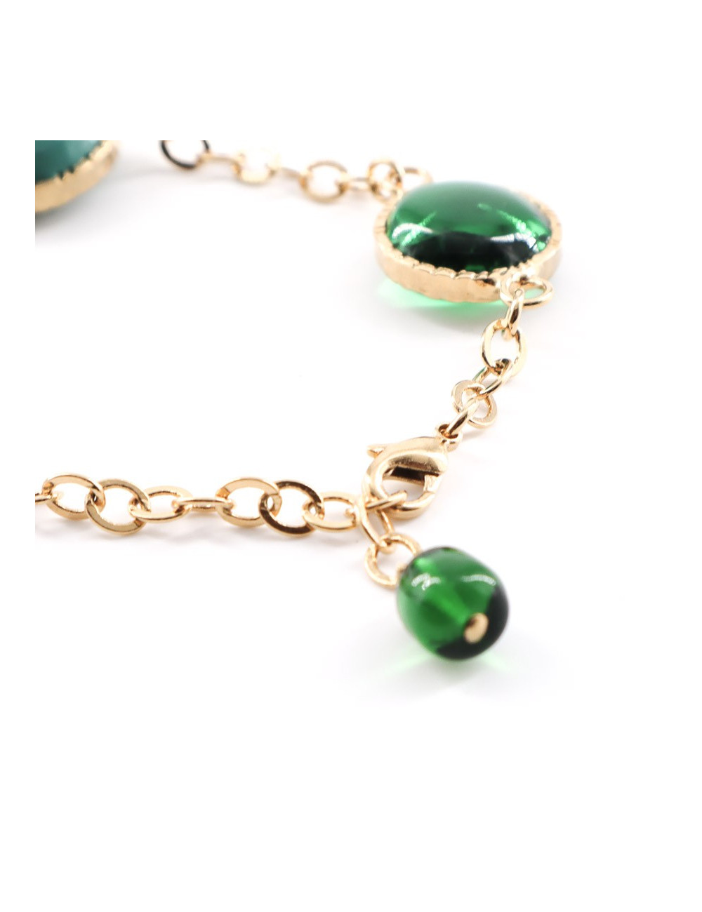 MARGUERITE DE VALOIS Bracelet chaîne et pâte de verre verte