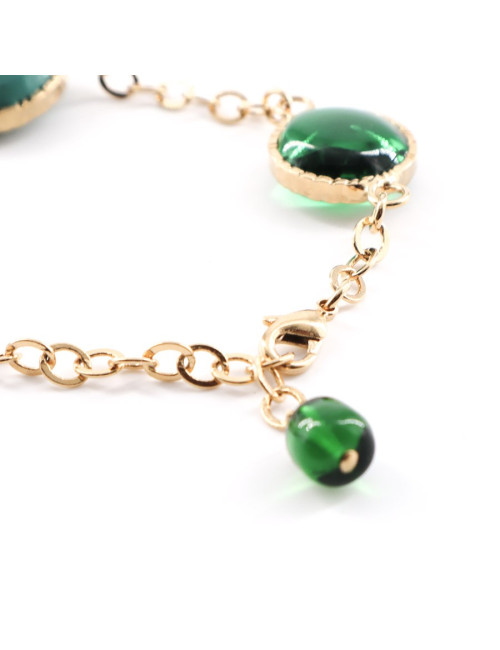 MARGUERITE DE VALOIS Bracelet chaîne et pâte de verre verte