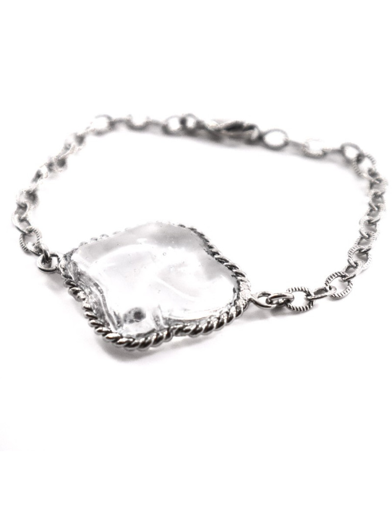 MARGUERITE DE VALOIS Bracelet vintage pâte de verre transparente