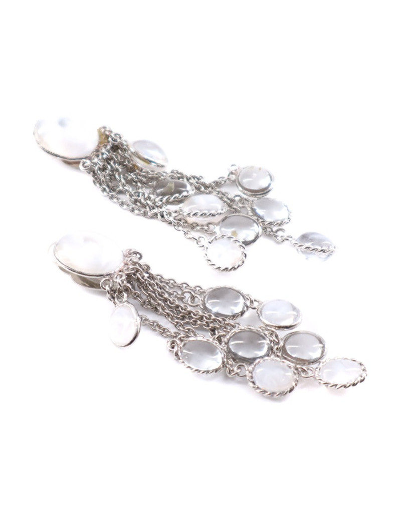 MARGUERITE DE VALOIS clips pendants en pâte de verre blanche