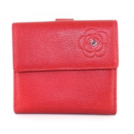 Red calf leather CHANEL wallet