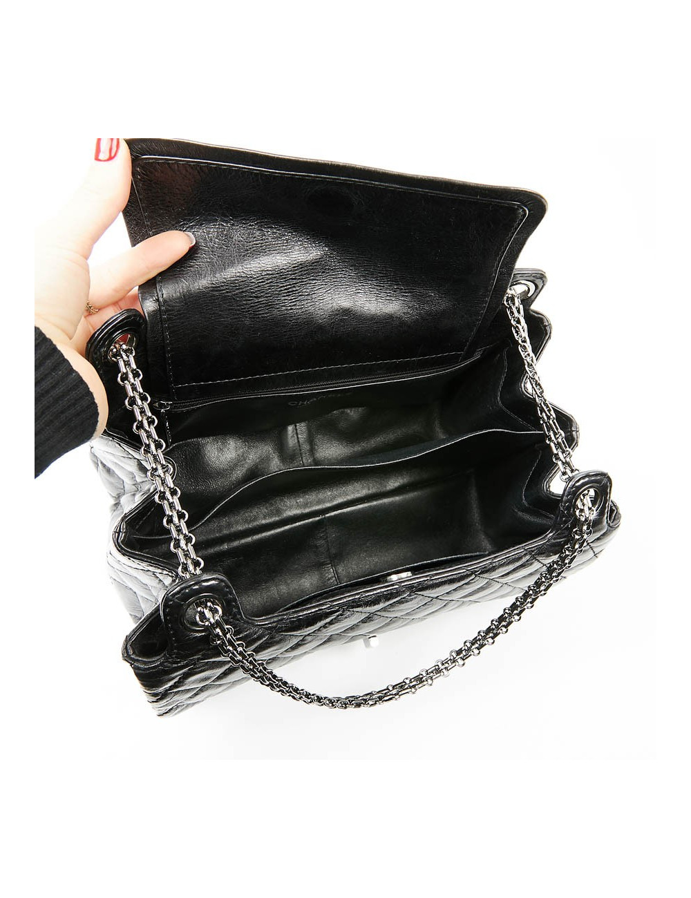 Sac CHANEL cuir froissé noir
