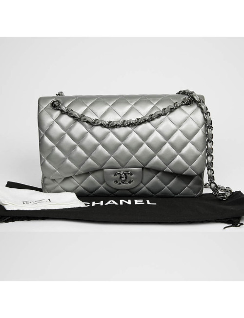 Sac à main CHANEL Jumbo cuir lisse gris acier