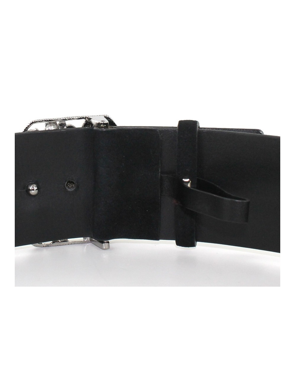 Ceinture CHANEL en veau velours noir boucle bijou noir et argent