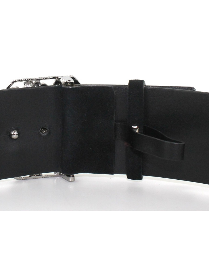 Ceinture CHANEL en veau velours noir boucle bijou noir et argent