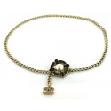 Belt CHANEL gold Byzantine link Paris and glass paste and White Pearl pendant