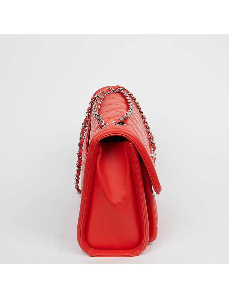 Sac CHANEL rouge cuir lisse