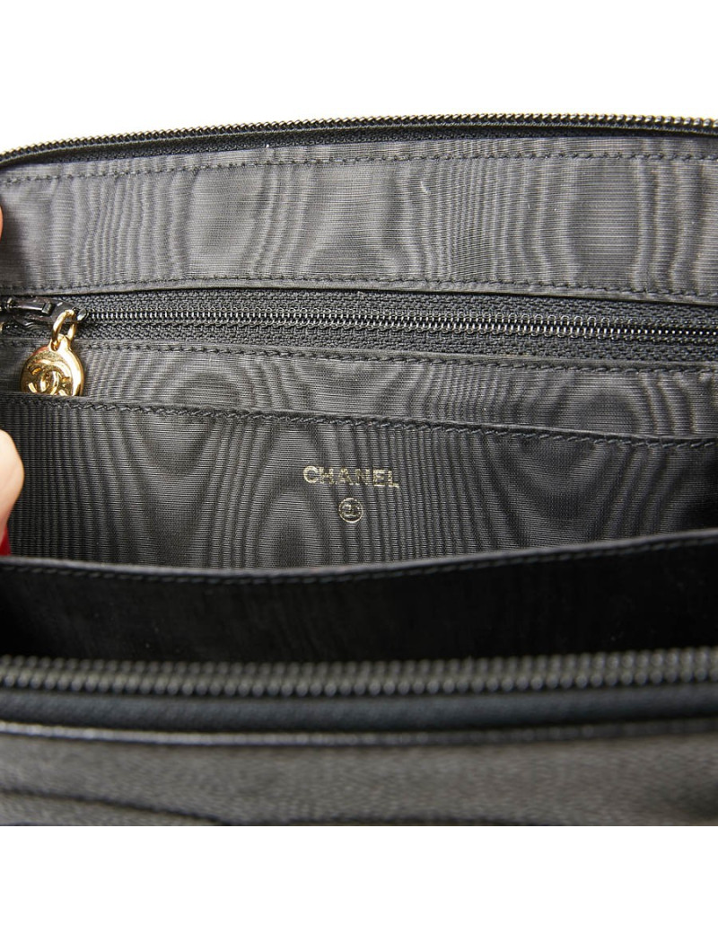 Pochette vintage CHANEL cuir grainé noir