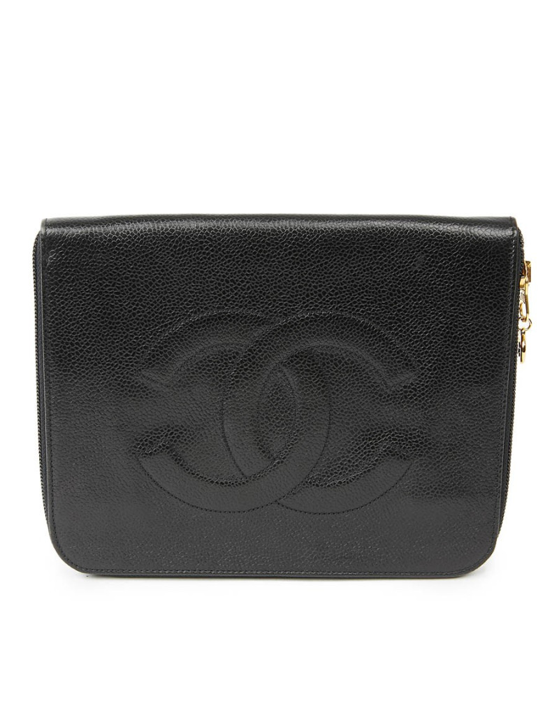 Pochette vintage CHANEL cuir grainé noir