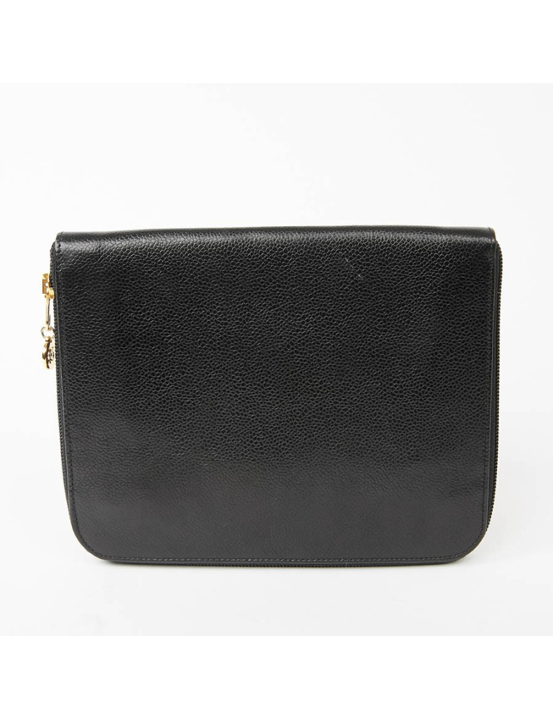 Pochette vintage CHANEL cuir grainé noir