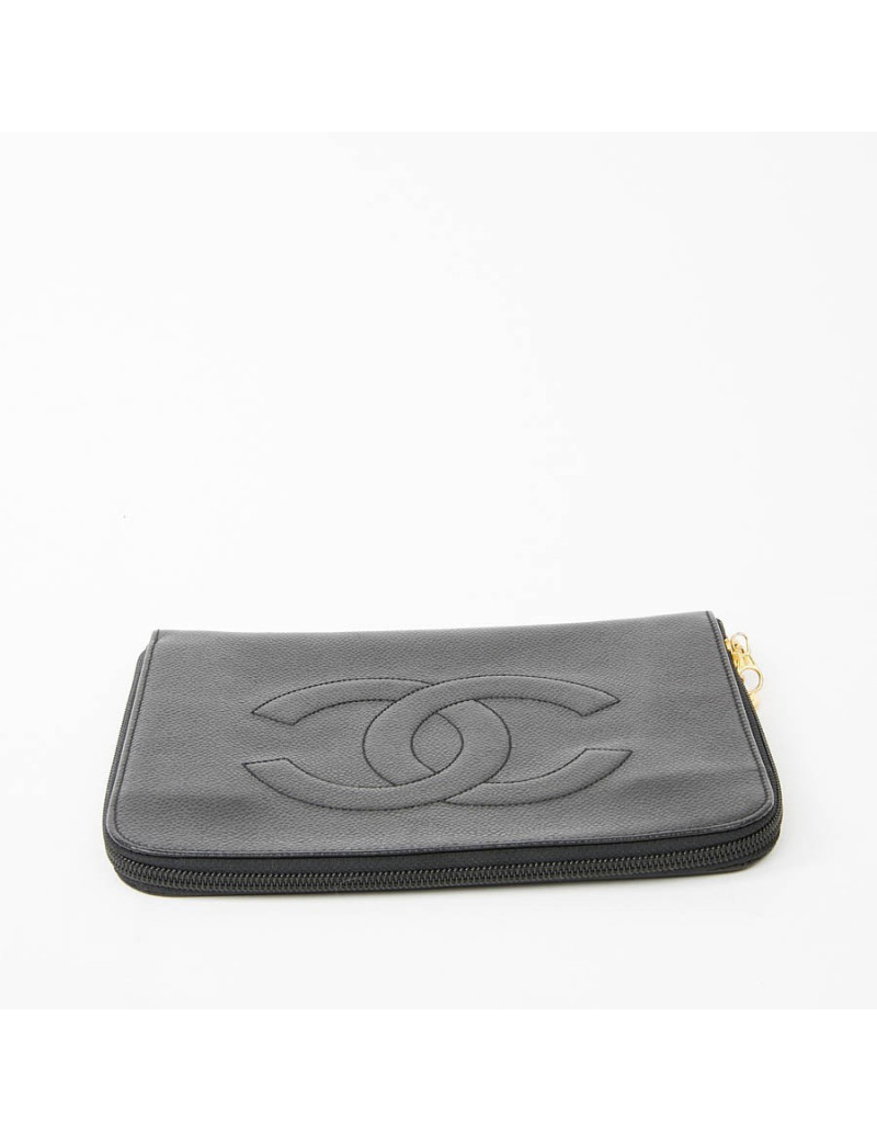 Pochette vintage CHANEL cuir grainé noir