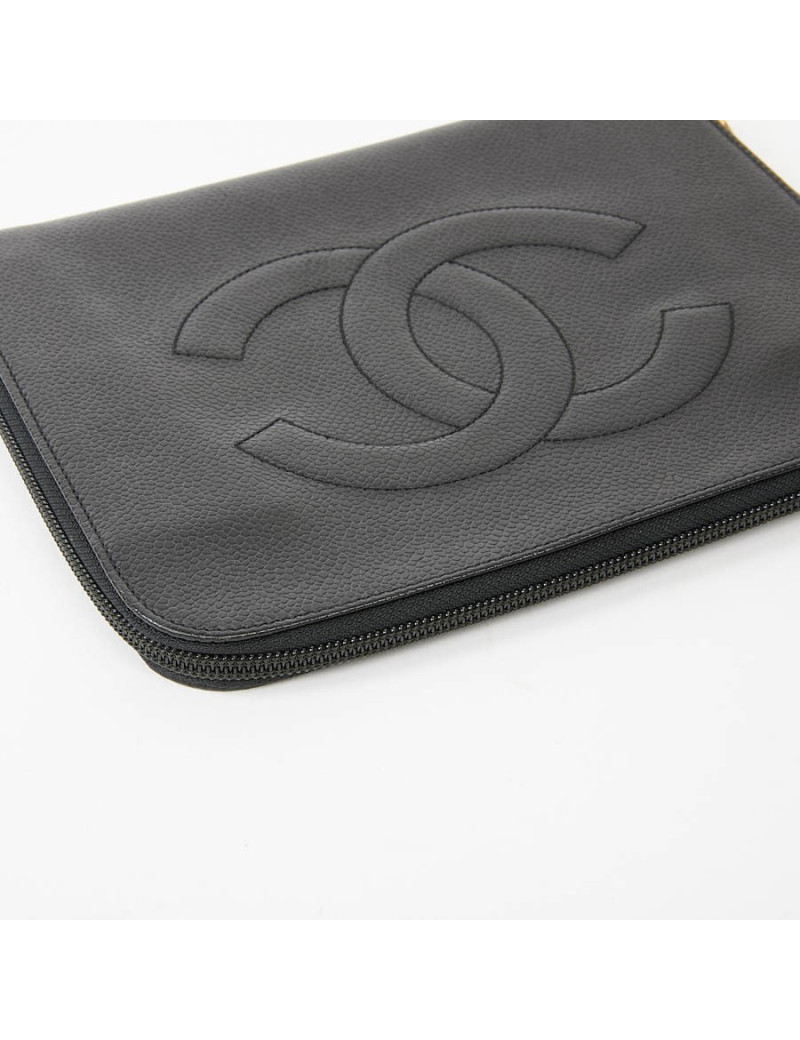 Pochette vintage CHANEL cuir grainé noir