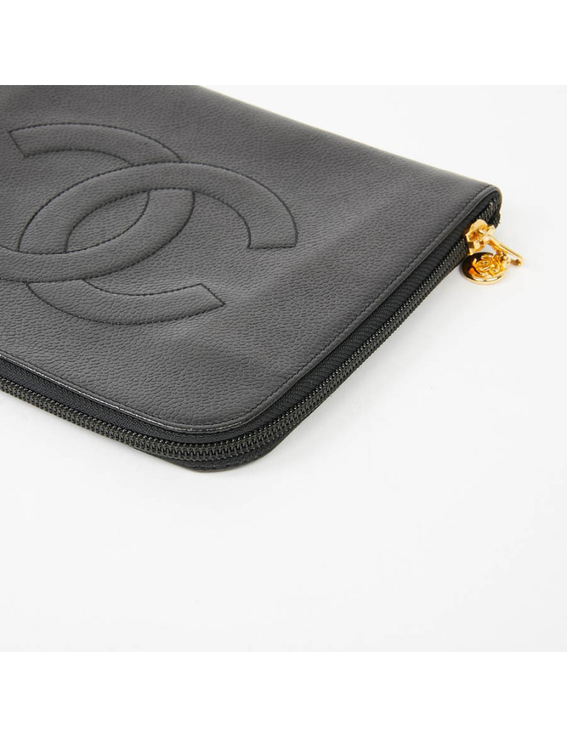 Pochette vintage CHANEL cuir grainé noir