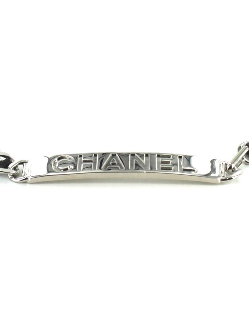 Ceinture CHANEL en chîane argent et cuir noir